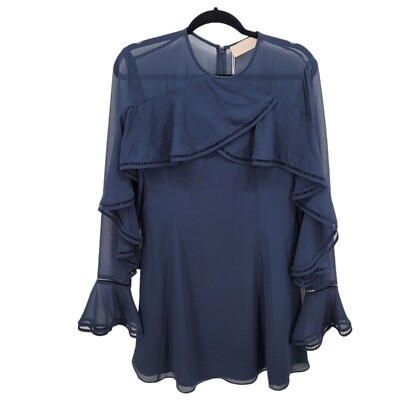 Keepsake womens Large Night Lights Navy ruffle long sleeve skater