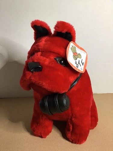 RED BULLDOG 11” Shalom Toy Co Plush Stuffed Animal Vintage With Tags GREAT SHAPE - Picture 2 of 12
