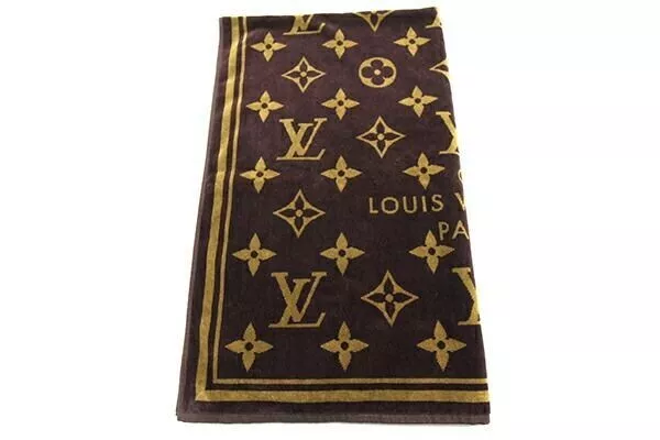 Louis Vuitton Beach Bath Towel Drap De Bain Monogram Brown Cotton Blanket  Used