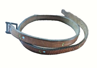 Hand Tooled Brown Leather Western Belt With Brass Buckle  display picture 3