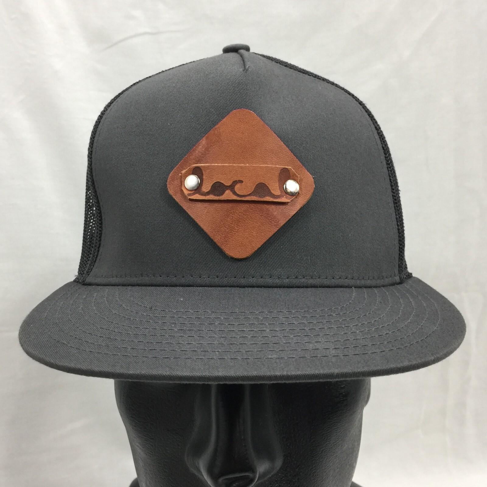 Local Leather Patch Snapback Trucker Hat Gray Bla… - image 1