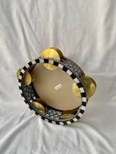 Egyptian Inlaid Musical Wooden Tambourine Rik Brass Cymbals 8.5" Diameter