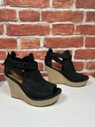 UGG Women’s Wedge Heels Jolina Espadrille Black Leather 4" Sandal Size UK 5.5