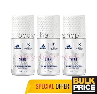 Adidas Women UEFA Star Roll-On Deodorant 3-Pack 72H Dry Protection For Champions