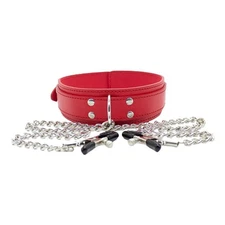 Leather Choker Collar Stainless Steel Chain Adjustable Metal Clamps with Neck Ch