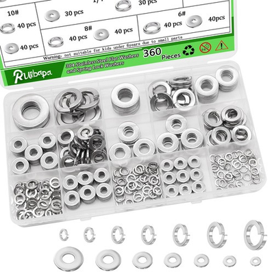 #ad 360 Pcs Flat Washer and Spring Lock Washers Assortment Kit7 SAE Sizes Washers $13.77