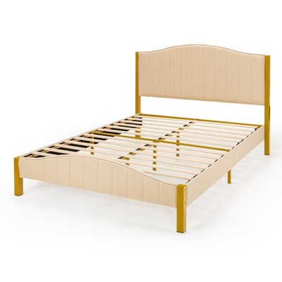 Queen Size Upholstered Bed Frame Mattress Foundation Platform Quilted Headboard