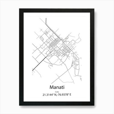 Manati,Cuba Minimalist Map Art Prin Framed Wall Art Poster Canvas Print Picture