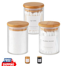 Mini Glass Apothecary Jars with Bamboo Lids, Small Bathroom and Kitchen Storage