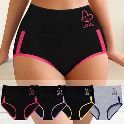 4 Piece Spliced Triangle Pants Printed Sports Women'S Underwear Elastic Waist