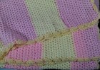 Handmade Crocheted Yellow & Pink Afghan 38" x 31"  Fringe Baby Blanket — photo 4