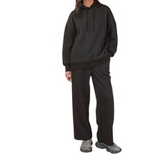 Black Cable Knit Hooded Oversized Textured Pant Set