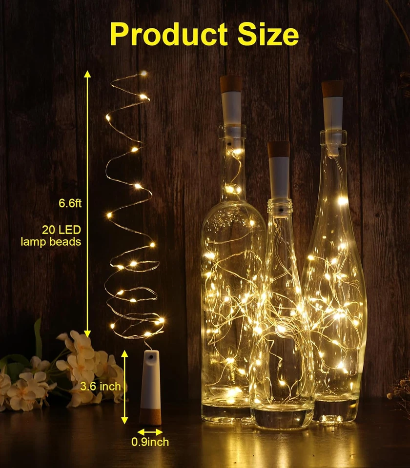 Luces botella vino con corcho 4pzs USB recargables 20 leds 6.6ft blanco calido - Image 2 of 4