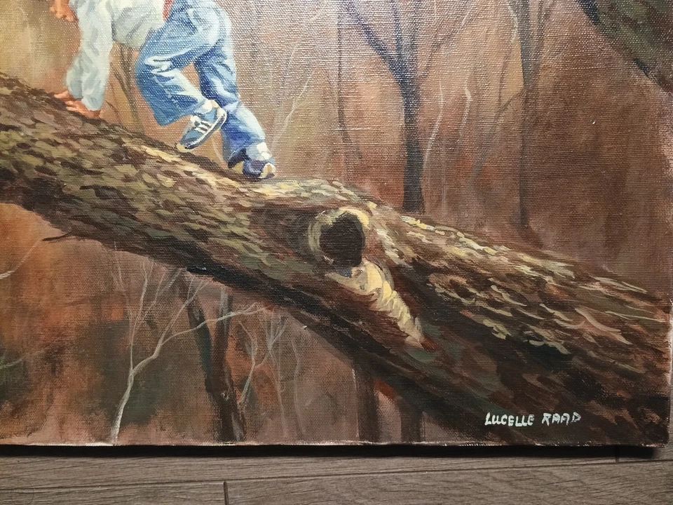 LUCELLE RAAD ULTRA RARE "BOY ON TREE" ORIGINAL OIL PAINTING NOT PRINT REALISTIC  - Image 4 of 4