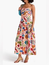 Farm Rio Bright Farm Strapless Linen Dress veggie print XS