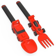 2-Piece Kids Utensil Set, Red Race Car Themed Fork, Spoon, Toddler Silverware