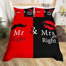 Mr Mrs Bedding Set Black Red Creative Duvet Cover Twin No Comforter Multi 26