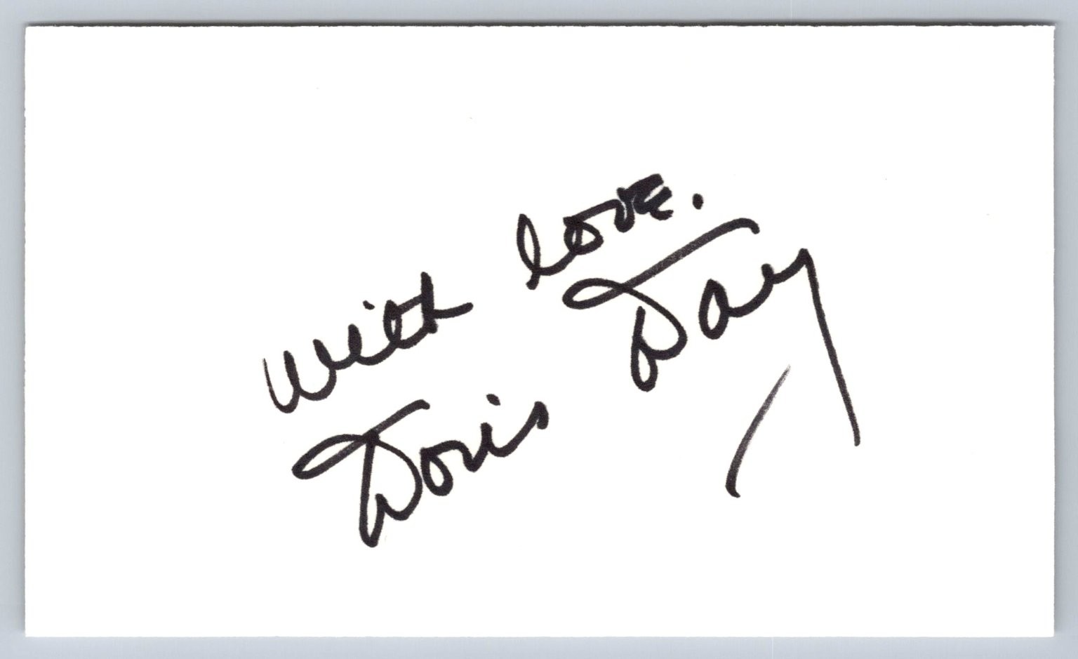 Doris day autograph signed card with love actress singer celebrity memorabilia