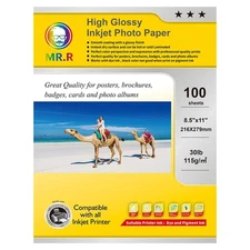Single Side High Glossy Inkjet Photo Paper Letter Size 8.5"x11" with 100 shee...