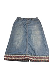 Christopher  Banks Vintage size12 Straight Midi Denim Skirt Embroidered Hem
