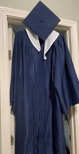 Navy Blue Graduation Gown Solid Style with White Collar and Cap for Graduation