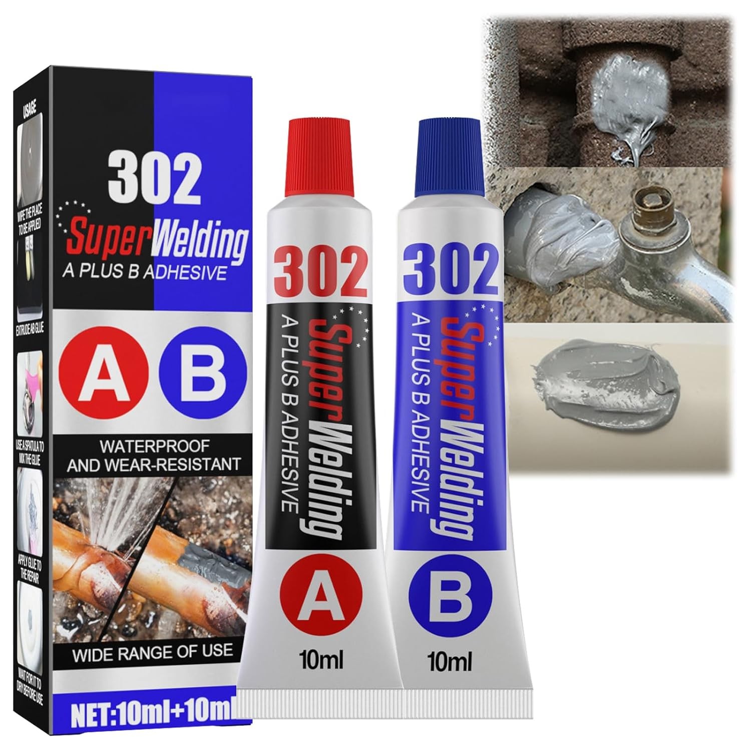 Industrial Strength AB Metal Glue - Epoxy Metal Glue, Waterproof, Heat Resistan