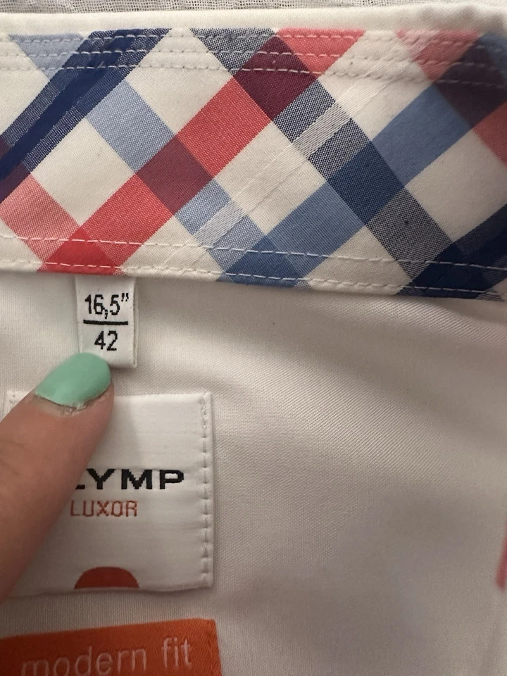 Olymp Luxor Modern Fit Button-Down Shirt Long Sleeve White Size 16.5 / 42 Preppy - Image 3 of 4