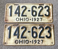 RARE 1927 OHIO LICENSE PLATES PLATE PAIR ALL ORIGINAL PAINT FORD CHEVY DODGE