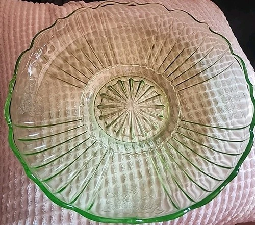 VTG Anchor Hocking 1930s Vaseline Mayfair Open Rose Low 2 5/8"Bowl  Glass Mint