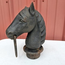 Vintage CAST IRON HORSE HEAD HITCHING POST FENCE Old  Antique TOPPER Rustic