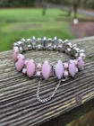 Vintage Weiss Pink Milk Glass Bracelet Silver Tone RARE
