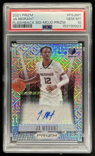 2021-22 Panini Prizm Ja Morant Flashback Signatures Prizm Mojo Auto #/25 PSA 10