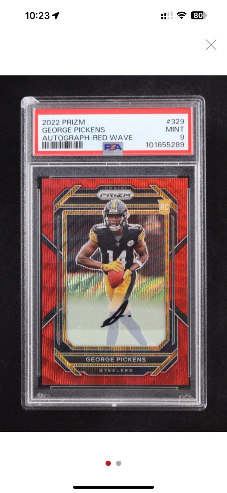 2022 Panini Prizm GEORGE PICKENS Auto Rookie #329 Red Wave Prizm #/149 (AU, RC)