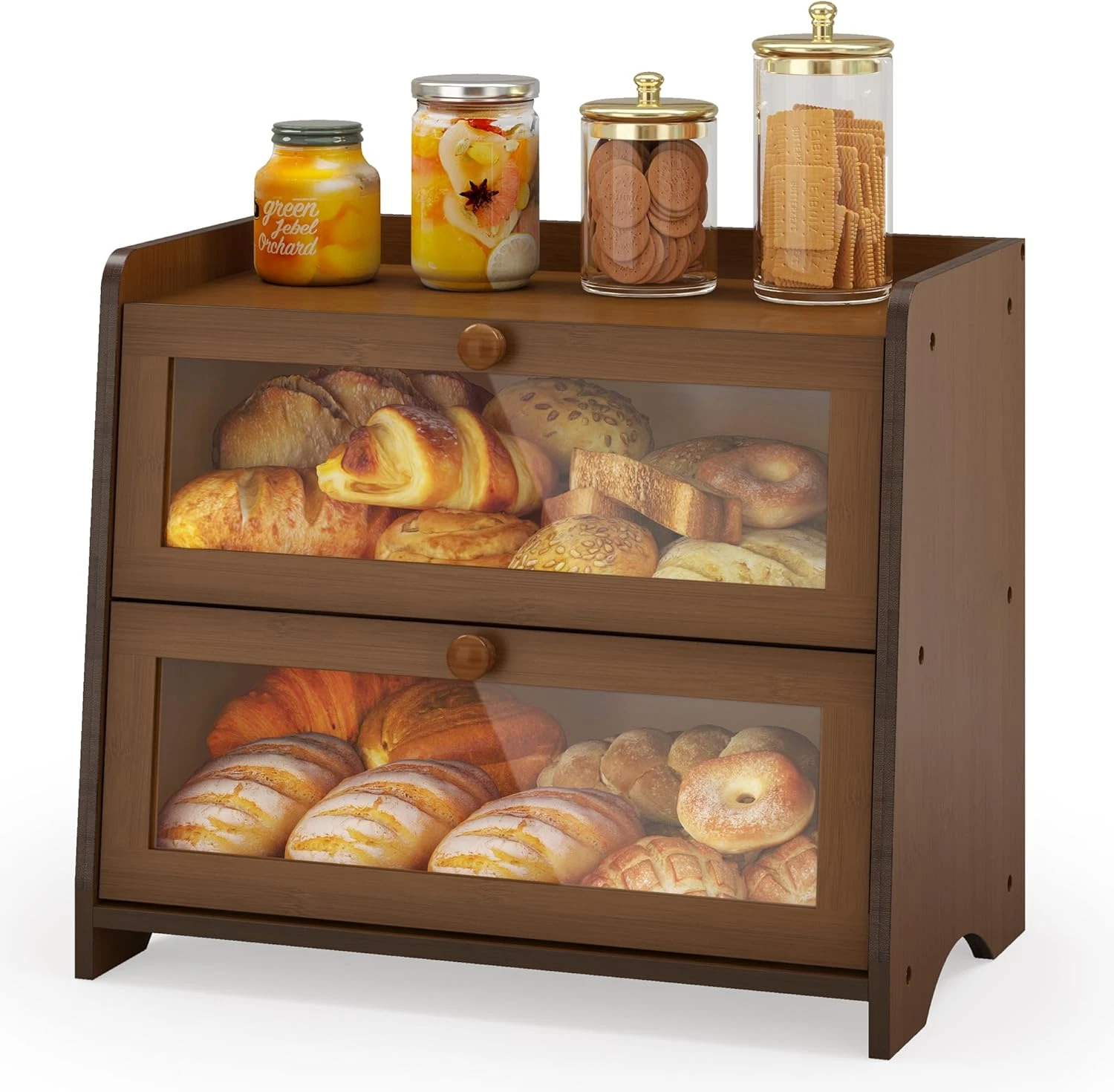 Vintage Double Layer Bread Box Large Farmhouse Bread Storage with Acrylic Door