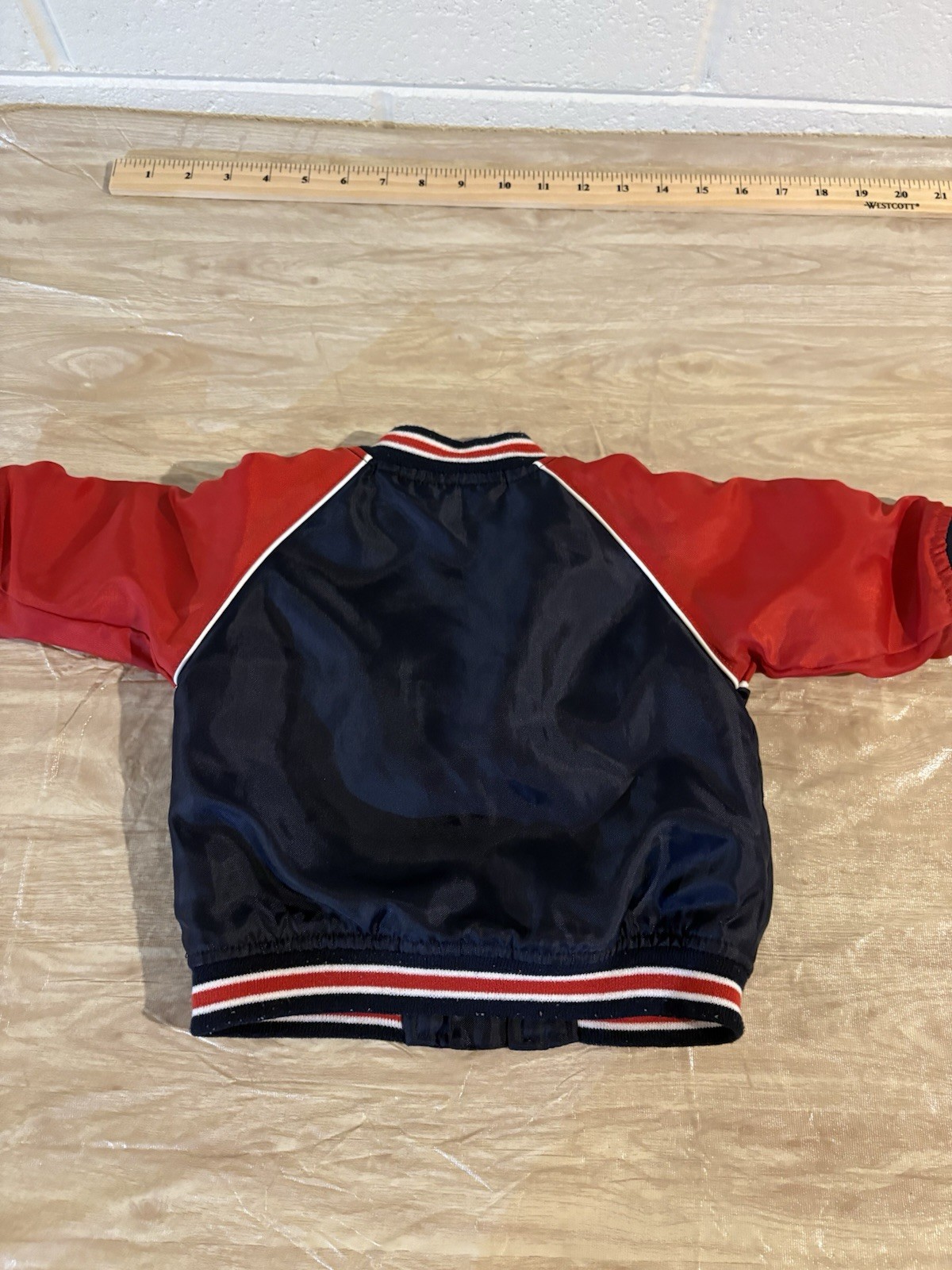 VINTAGE 1980s 90s Baby Nylon Baseball Jacket Coat red & blue 3/6 Months 3-6