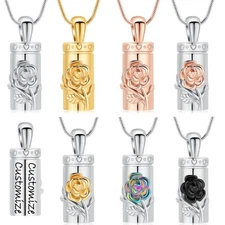 Rose Flower Print Cylinder Urn Pendant Memory Necklace for Cremation Ashes Gift