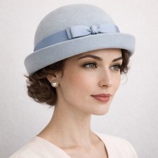 VTG 1960s Blue Felt Bowler Hat Fashion Guild Sz 22 Distinction Women  s Derby