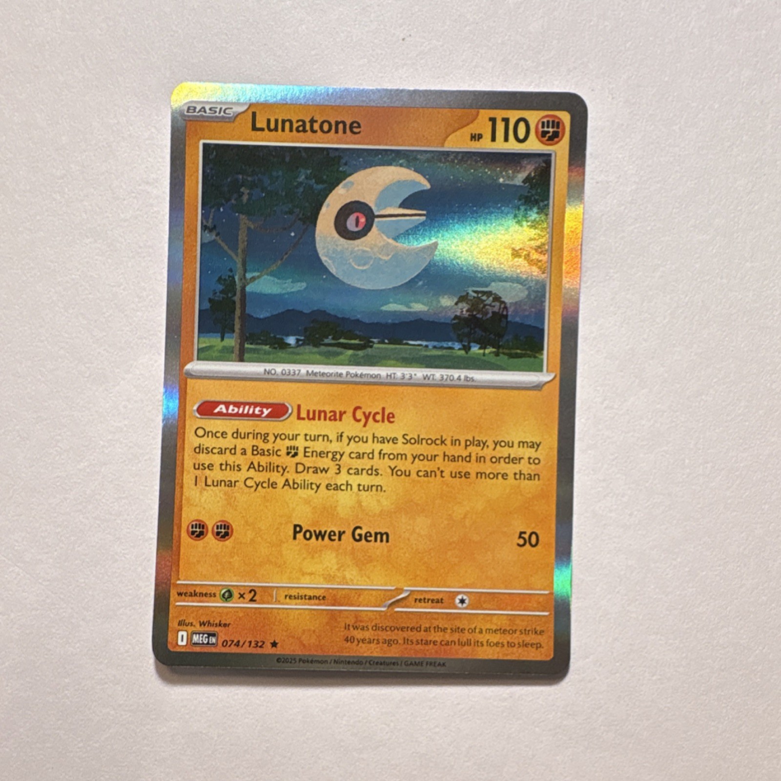 Pokémon Lunatone 074/132 Me01: Mega Evolution Basic 110HP Rare Reverse Holo
