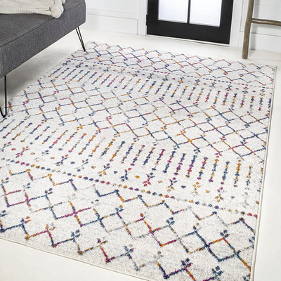 Boho Vintage Diamond 8x10 Indoor Area Rug - Pet-Friendly & Easy-Cleaning