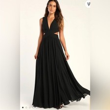 NWT Lulus Vivid Imagination Black Cutout Maxi Dress Formal Evening Textured  