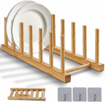 #ad #ad Bamboo Dish Rack Stylish Vertical Wooden Plate Holder amp; Drainer Multi Purpose $10.18