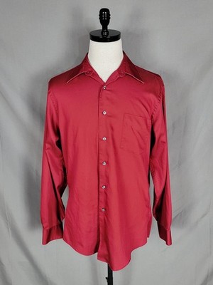 Arrow Fitted Sateen Wrinkle Free Mens Large Red Dress Shirt Button-Up 18.5 34/35