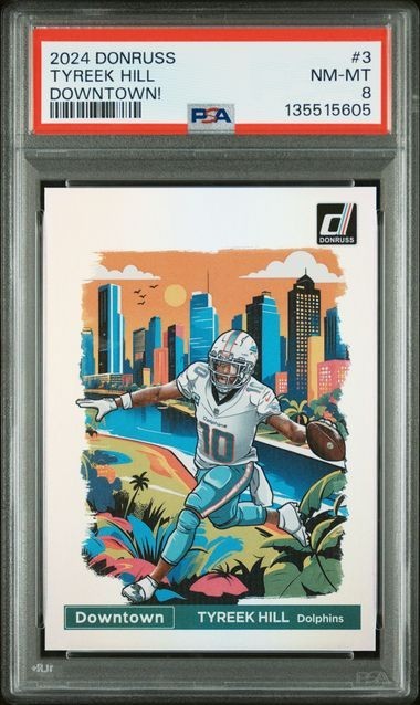 2024 Panini Donruss - Downtown! Tyreek Hill #3 PSA 8 Dolphins