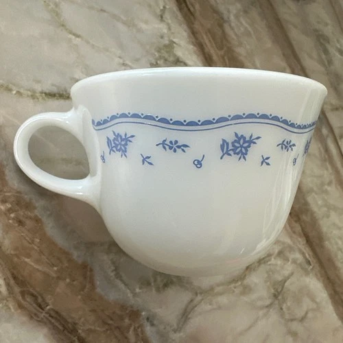 Vintage Pyrex Corning Corelle Morning Blue Floral Milk Glass Coffee Tea Cup Mug
