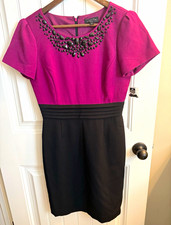 Tahari Arthur S. Levine Petite 4P Purple/Black Beaded Sheath Knee Dress