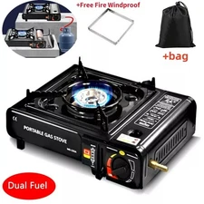Camping Stove Dual Fuel Butane & Propane Gas Cooking Burner &Free Fire Windproof