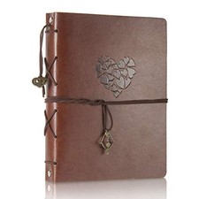Leather Scrapbook Album 60 Pages Vintage Love Photo Medium M-Love-Brown