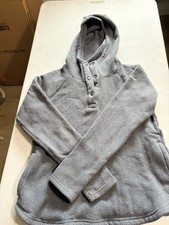 Columbia Gray Herringbone Fleece Pullover Hoodie Button Neck Women s L