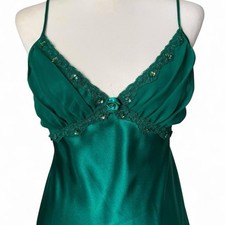 Vintage Emerald Green Satin Maxi Slip Dress