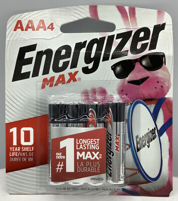 Energizer Alkaline Max 4 Count Batteries New Exp 2031 Long Lasting